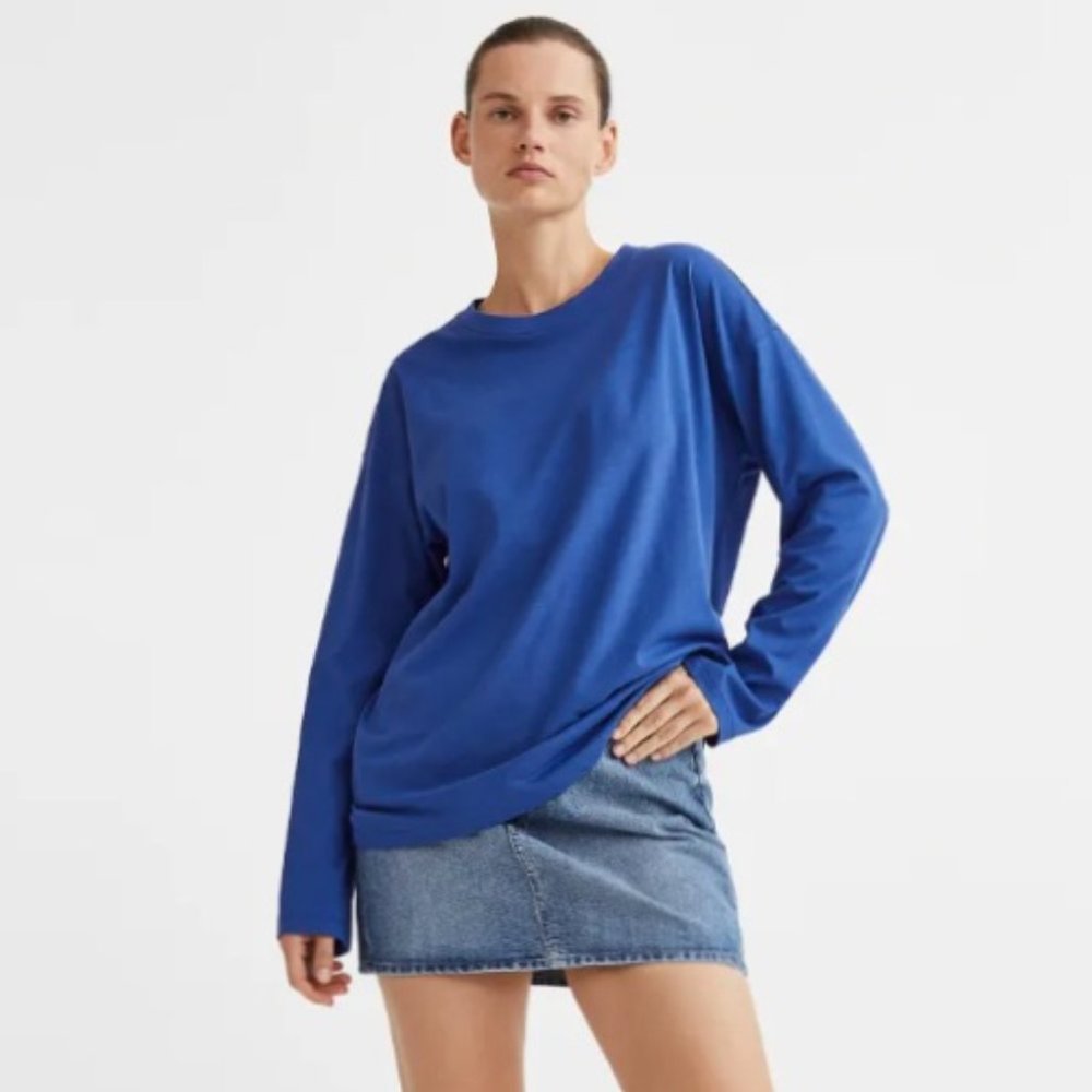 NWT  H&M 100% Cotton Oversized Long-sleeved Jersey Top.